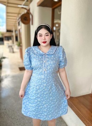 RN355.งานรวมแบบเดรสสาวอวบลูกไม้สีฟ้าผ้า luxuryใส่งานบุญ