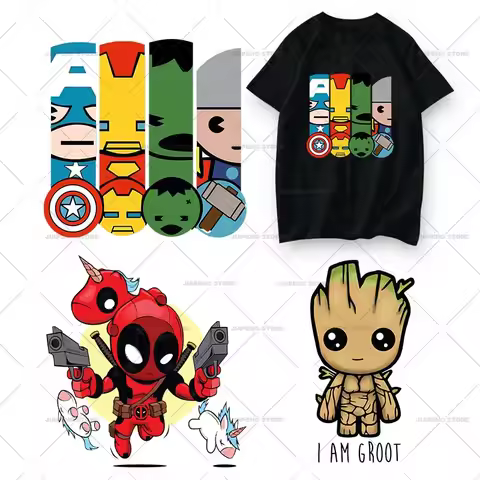 Iron Man Cartoon Thermal Stickers for Clothes Groot Heat Transfer Spiderman Patches Iron on Transfer