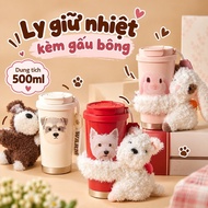 [FREE TEDDY BEAR] Set of premium 500ml stainless steel 316 thermos cups with teddy bear and Tyso gif