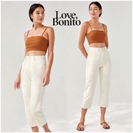 PUTIH Love Bonito Tiedye High Rise Straight Crop Jeans Frill White Long Pants Ripped Ankle 7/8 Trousers HW Highwaist White Denim