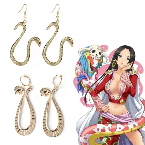 Anime Cosplay Boa Hancock Gold Color Snake Pendant Earrings for Women Girls Fans Fashion Jewelry Gif