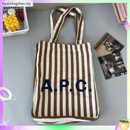 apc logo print striped canvas tote shoulder bag