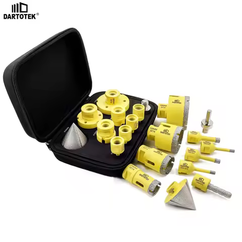 DARTOTEK 10Pcs Diamond Drill Core Bit Set 6-68mm Hole Saw+Dia10mm Finger Bits+50mm Chamfer+Hex Adapt