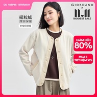 GIORDANO Women Fleece Jacket 2024 Winter New Style Polar Fleece Patchwork Cardigan Round Neck Casual
