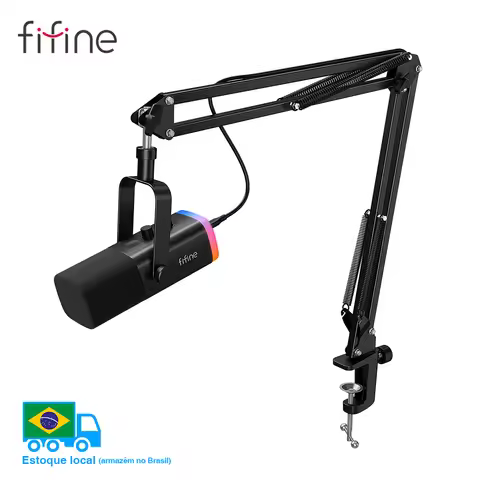 FIFINE Dynamic XLR Microphone Kit with Boom Arm for Mixer,Gaming USB Mic Set with RGB,Volume Control