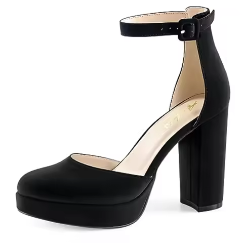 Ankis Black Platform Closed Toe Heels for Women, Womens Heels Closed Round Toe Chunky Block Pumps Sh