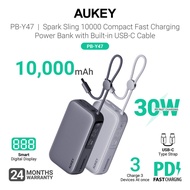 Aukey PB-Y47 Spark Sling 10000mAh 30W Powerbank w Built-in USB-C Cable & Smart Digital Display (24 M