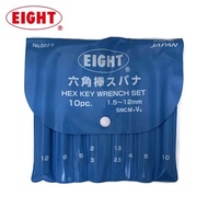 EIGHT No.002-5 No.002-12 10pc Hex Allen Key Wrench Set in Vinyl Pouch Metrics and Inches Sizes (Made