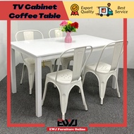 EWJ Dining Table set with 9898 kerusi Makan Besi Cafe Metal Dining Chair 4 / 6 / 8 Seater White Morden Cantik Murah