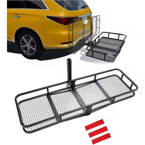 KUAFU Hitch Cargo Carrier Rack 550lbs Capacity 61.5x19.5x5.5 Foldable Rear Luggage Basket for Van SU