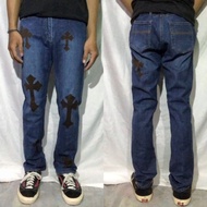 Trousers Jeans Sourberry Blue Washed Falling Slim Straight Custom Cross Chrome Hearts CJ547