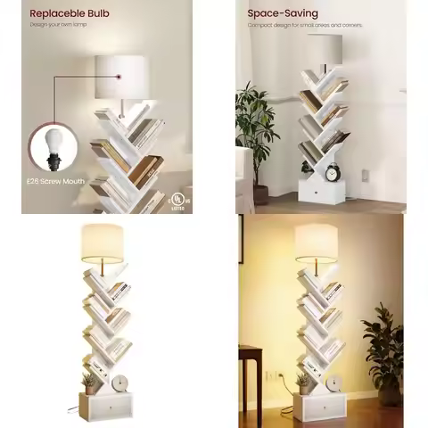 9 Tier Tree Bookshelf with Light and Drawer, Floor Standing Bookshelf Storage Organizer for Books/CD