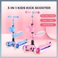 3-in-1 Kids Exercise Kick Scooter Height Adjustable Foldable Wide Wheels Outdoor Play Children Sports Toys