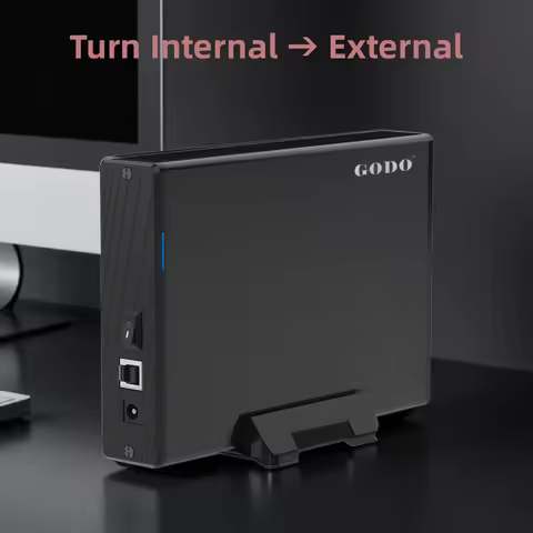 GODO USB 3.0 3.5 Inch SATA HDD SSD External Hard Drive Enclosure Case Aluminum Alloy 18TB with Power