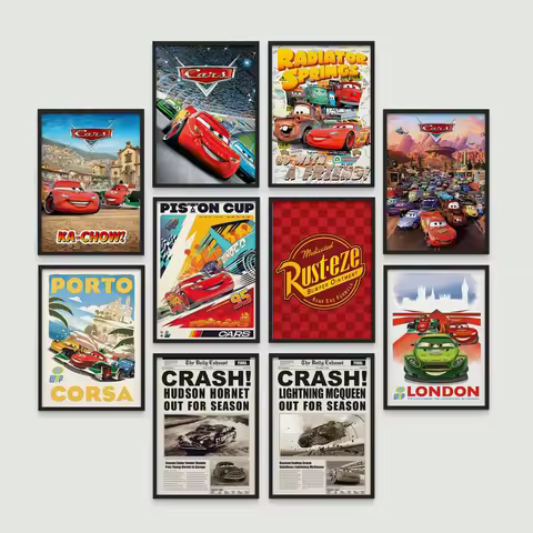 Disney Cars movie Poster Set of 10 Lightning McQueen poster Print Radiator springs Piston cup hudson