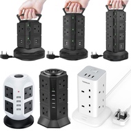 Tessan Extension Plug Power Strip Tower Multi Plug Adapter Tower Surge Protector with 4 USB and 10 Outlets ,14 Way Extension Socket Extension Lead Power Socket Desktop Plug Socket USB Adapter Multi Plug Extension with 1.8M Extension Cord for Home