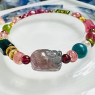 珠光寶氣碧璽設計款紫碧璽貔貅紫粉並蒂蓮碧璽手圍16cm電氣石