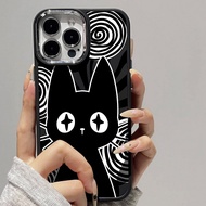 Case for iPhone 8 7 8plus 6plus 14 15 X XR XS MAX 12Promax 12 13Promax 15Promax 11 14Promax 13 Swirl Black Cat Pattern Metal Photo Frame Shockproof Protective Soft Case