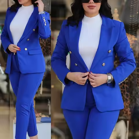 Women Blazer Suits Two 2 Pcs Sale Casual Slim Button Blazer Coats& Button Fitness Slim Full Blazer P