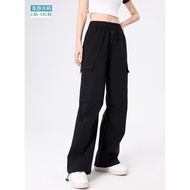 New Summer Thin Quick-Dry American Style Women's Wide-Leg Cargo Pants with Cuffed Legs in Plus Size
