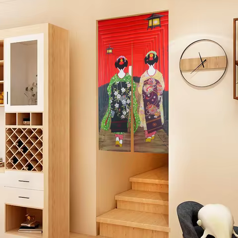 VIKAMA Japanese Style Noren Curtain Kyoto Geisha Fushimi Inari Torii Long Door Tapestry Fabric Divid