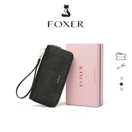 Foxer Wallet For Women Split Leather Credit Card Holder Clutch with Wristlet Clutch Bag
