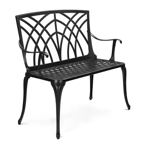 38" Cast Aluminium Garden Bench Weatherproof Orchid Design Outdoor Patio Porch Entryway 1-2 Person S