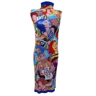 全新☆ 三宅一生PLEATS PLEASE PLEASE PP12-JH221 Lamia Ziade 塗鴉連身裙，藍色多色，4顏色，日本製造，正品，女款
