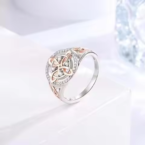 Women Finger Ring Witch Knot Design Two-tone Ring Women Spiritual Comfort Negative Energy Protective