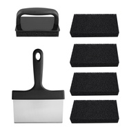 Grill Scraper Set Food Scraper with Sponges Heavy Duty Stainless Steel Griddle Cleaning Kit Flat Top