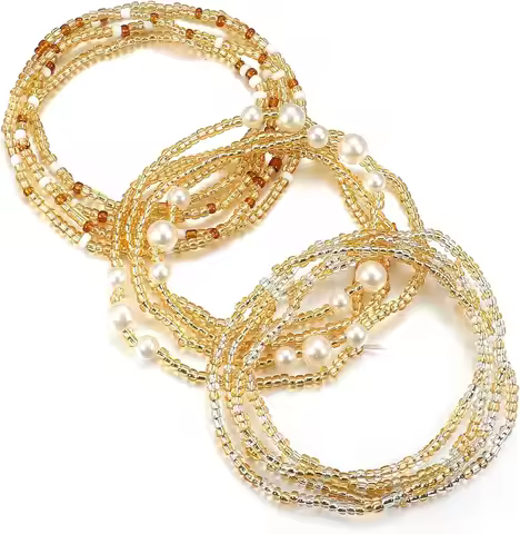 3 Piece Waist Beads for Women Belly Beads Elastic Chain African Waist Beads Plus Size Bikini Jewelry
