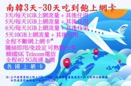 【君媛小鋪】韓國 南韓 總量型 3天5天6天8天30天上網卡SK teleco電信 無限上網 吃到飽 可熱點分享免記名