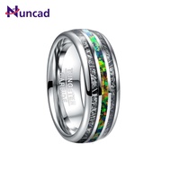 2019 Nuncad 8mm Width Men's Ring Wedding Band Engagement Ring Inlaid Black Meteorite + Green Opal Tungsten Carbide Ring