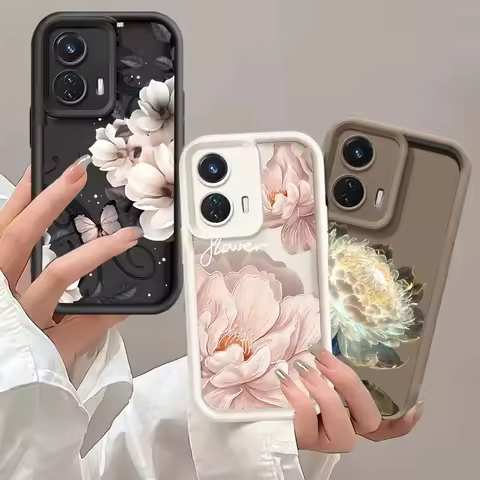 INK Peony Flower Case Cover For Motorola Moto Edge 40 Neo 50 Fusion Pro G85 G24 G34 G54 G84 G14 G53 