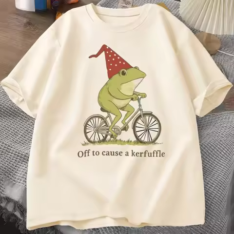 Off To Cause A Kerfuffle Frog T-Shirt Funny Weirdcore Sayings Unique Tshirt Adults Joker Women Graph