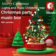 486Pcs SEMBO 601097 Carnival Rotating Christmas Tree with Music Lighting Building Blocks Girls Friends Xm Party Gifts