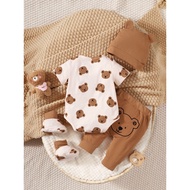 <AZs>Baju Baby Boy Clothes Set 0-9 Months 4PCS Newborn Baby Clothing Cute Bear Print Short Sleeves B