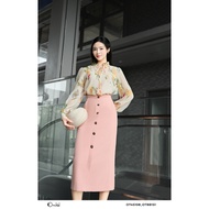 Orchid women's long high-waisted A-shaped skirt in khaki diagonal - OT8B151