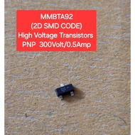 MMBTA92 (2D SMD CODE) Transistors PNP 300Volt/0.5Amp (10 Pieces Per Pack)