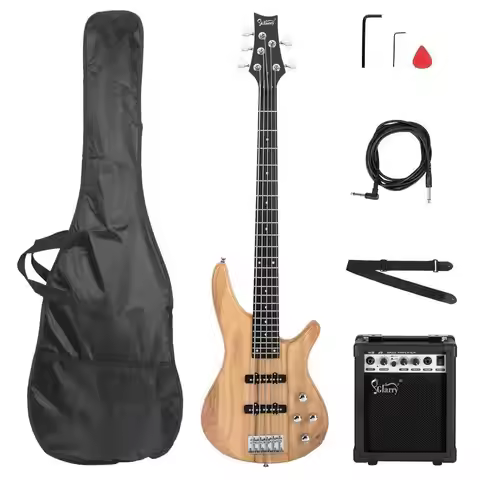 GIB 5 String Full Size Electric Bass Guitar SS Pickups and Amp Kit
