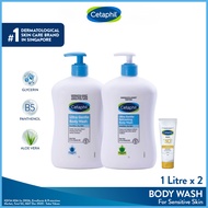 Cetaphil Ultra Gentle Body Wash 1L (Refreshing Scent + Fragrance Free) + Sun SPF 50+ Light Gel 10ml[
