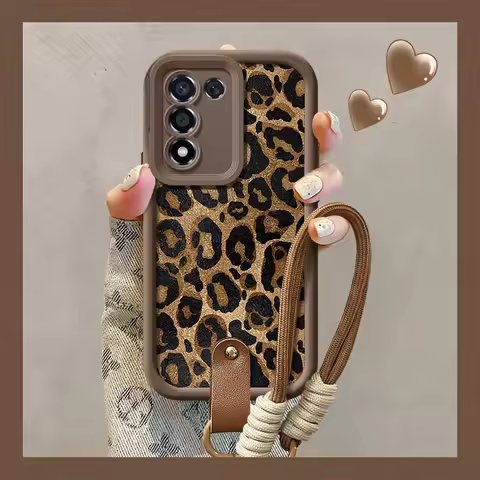 Case for Samsung S25 S24 S23 S22 S21 Plus Ultra S20 FE A50 05 10 11 03 30 20 Leopard Red Lips Strap 