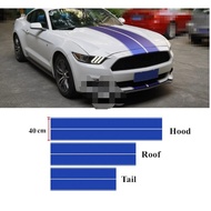 3pcs Sport Racing Stripes Car Hood Roof Tail Sticker Auto Body Front Rear Bumper Decor Decals For Fo