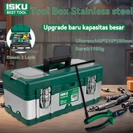 ISKU Large 2-Layer Stainless Steel Tool Box 15-20 Inch, Rust-Resistant & Strong Workshop Toolbox, To