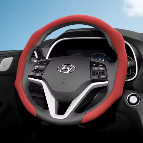 Suitable for Hyundai Perforated Leather Steering Wheel Cover, Non-Slip, Sweat-Absorbent, Breathable,