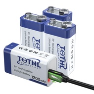 9V Rechargeable Batteries, 4-Packs USB 9 volt lithium batteries 1300mAh （11700 mWh）Long Lasting Li-i