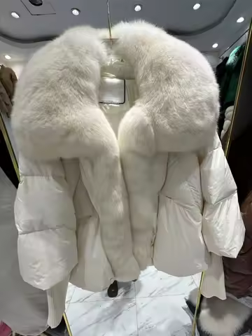 OFTBUY New Winter Coat Women Duck Down Jacket Super Large Real Silver Fox Fur Collar with Knit Sleev