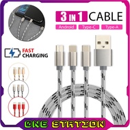 TREQA 1.25m 3.1A Fast Charging Data Cable for Android Type-C TYPE-A 3 in 1 Charger USB Cable Mobile 
