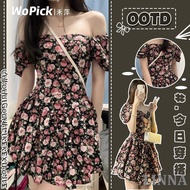 LINNA Large Size Short Skirt Heping Spring Summer Pure Desire Style Square Neck Puff Sleeve Plus Wom