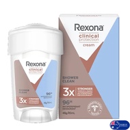 Rexona Women Clinical Antiperspirant Cream Deodorant Shower Clean 45ml ผลิตภัณฑ์ระงับกลิ่นใต้วงแขนแบ